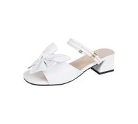 Momolaa UK 7.5 Clearance Womens Chunky Low Heel Diamante Sandals Ladies Square Toe Sparkly Rhinestone Mule Backless Shoe Slip On Square Toe Mule Slider 003_White