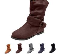 Momolaa UK 7.5 Slouchy Ankle Boots for Women No Heel,Flat Mid Calf Boots Side Zipper Ladies Pixie Slouch Boot Low Heel Booties Ankle Boot Fall Outdoor Shoe Short Booties Footwear Coffee