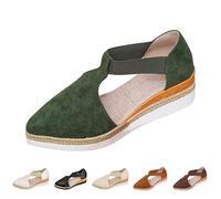 Momolaa UK 7.5 Womens Fashionable Espadrille Wedge Sandals T-Strap Buckle Ankle Strap Adjustable Low-Top Sneakers Closed Toe Stylish Platform Summer Shoes Footwear Gift A0_Green