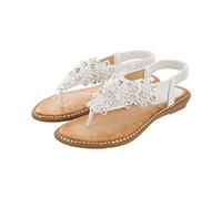 Momolaa uk 7 Sandals Womens Toe Post Bohemian Walking Sandal Bling Diamante Glitter Shoes Summer Flat Slip On Wedges Sandal Ladies Flip Flops A1_White_SALES Clearance