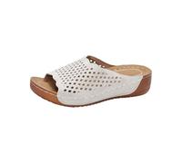 Momolaa UK 7 Womens Fashion Flower Orthotic Slides Clearance Ladies Lightweight Soft Slip on Sandals Sliders with Low Wedge Heel Footwear Gifts 003_White
