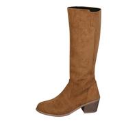 Momolaa UK 7 Women's Knee High Boots Suede Side Zipper Wide Calf Stacked Chunky Block Heeled Fashion Pull on Fall Winter Shoes Tall Western Shoes Khaki Footwear Clearance