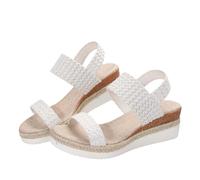 Momolaa UK 7 Women's Sandals CLEARANCE Womens Sling Back Wedge Open Toe Sandals Ankle Strap Sandal 6#White