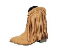Momolaa UK 8.5 Fringe Ankle Cowboy Boots for Women Short Cowgirl Booties Western Fringed Tassel Ankle Boots Suede Chunky Block Heel Pull on Dress Booties Chunky Heel Fall Winter Shoes Brown Footwear
