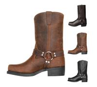 Momolaa UK 8 Western Boots Men’s Square Toe Work Boot Pull on Leather Western Cowboy Boots Stacked Heel Pull on Motorcycle Ankle/Calf Length/Tall Boot #28cm_Tan Footwear