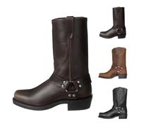 Momolaa UK 9.5 Western Boots Men’s Square Toe Work Boot Pull on Leather Western Cowboy Boots Stacked Heel Pull on Motorcycle Ankle/Calf Length/Tall Boot #28cm_Coffee Footwear