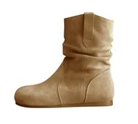 Momolaa UK Size 4.5 Womens Slouch Flat Ankle Boots Round Toe Comfy Classic Vintage Slip on Mid Calf Boots Fall Fashion Walking Shoes Bronze