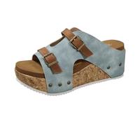 Momolaa UK Size 4 Cork Wedge Sandals for Women Clearance Platform Cushioned Slingback Wedges Summer Shoes Lightweight for All Day Wear YL250522 Footwear Z0_Light Blue