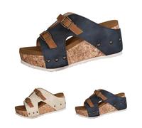 Momolaa UK Size 5 Cork Wedge Sandals for Women Clearance Platform Cushioned Slingback Wedges Summer Shoes Lightweight for All Day Wear YL250522 Footwear Z0_Navy