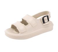 Momolaa UK Size 6 cHUNKY SANDALS LADIES WOMENS open toe double stap buckle slingback flatform SANDALS women Platform flat Sandals Summer Sandal Casual Beach Pool Party Sandle Footwear Beige