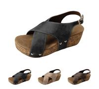 Momolaa UK Size 6 Cork Wedge Sandals for Women Clearance Platform Cushioned Slingback Wedges Summer Shoes Lightweight for All Day Wear YL250522 Footwear Z1_Black