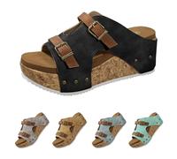 Momolaa UK Size 6 Cork Wedge Sandals for Women Clearance Platform Cushioned Slingback Wedges Summer Shoes Lightweight for All Day Wear YL250522 Footwear Z0_Black