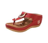 Momolaa UK Size 6 Wedge Thong sandals for women Ladies Platform Flip Flops with Arch Support Comfortable Soft Cushion Wedge Slip-on Casual Platform Summer Thong Sandals Sandle Footwear Red