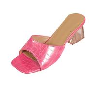 Momolaa UK Size 6 Womens Slip on Block Low Heel Mules Ladies Clear Transparent Straps Square Open Toe Slip on Slides High Heels Sandals Dress Shoes Party Glass Heels Sale Hot #002_Red
