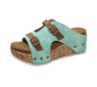 Momolaa UK Size 7.5 Cork Wedge Sandals for Women Clearance Platform Cushioned Slingback Wedges Summer Shoes Lightweight for All Day Wear YL250522 Footwear Z0_Mint Green