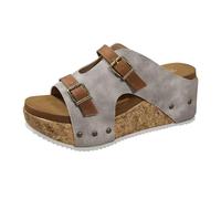 Momolaa UK Size 7 Cork Wedge Sandals for Women Clearance Platform Cushioned Slingback Wedges Summer Shoes Lightweight for All Day Wear YL250522 Footwear Z0_Grey
