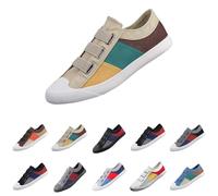 Momolaa Unisex Casual Canvas Shoes Womens Mens Colorblock Comfortable Low Top Walking Shoes Lightweight Slip on Fashion Sneakers Outdoor Tennis Trainers Pumps dad Gifts Footwear UK 7.5 Khaki