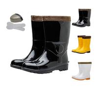 Momolaa Unisex Steel Toe Cap Calf Welly Size 4 Mens Womens Waterproof Safety Wellies Wellington Work Boots Mid Calf Rubber Work Boots for Mud Gardening Farming Fishing Hunting Working A1_Bright Black