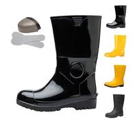 Momolaa Unisex Steel Toe Cap Calf Welly Size 4 Mens Womens Waterproof Safety Wellies Wellington Work Boots Mid Calf Rubber Work Boots for Mud Gardening Farming Fishing Hunting Working A0_Bright Black