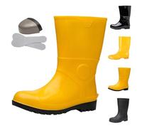 Momolaa Unisex Steel Toe Cap Calf Welly Size 5.5 Mens Womens Waterproof Safety Wellies Wellington Work Boots Mid Calf Rubber Work Boots for Mud Gardening Farming Fishing Hunting Working A0_Yellow