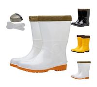 Momolaa Unisex Steel Toe Cap Calf Welly Size 6.5 Mens Womens Waterproof Safety Wellies Wellington Work Boots Mid Calf Rubber Work Boots for Mud Gardening Farming Fishing Hunting Working A1_White