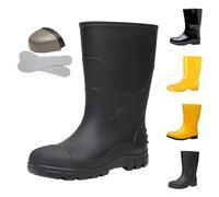 Momolaa Unisex Steel Toe Cap Calf Welly Size 8 Mens Womens Waterproof Safety Wellies Wellington Work Boots Mid Calf Rubber Work Boots for Mud Gardening Farming Fishing Hunting Working A0_Matte Black