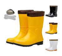 Momolaa Unisex Steel Toe Cap Calf Welly Size 9 Mens Womens Waterproof Safety Wellies Wellington Work Boots Mid Calf Rubber Work Boots for Mud Gardening Farming Fishing Hunting Working A1_Yellow