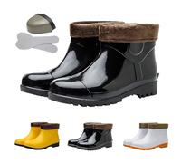 Momolaa Unisex's Wellies Boots Size 5.5 Rain Cap Ankle Wellies Insulated Rainboots Rubber Walk Boot Wellington Boots Non Slip Rain Shoes for Men and Women B0_Bright Black