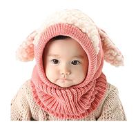 Momolaa Warm Woolen Boys Coif Hats Girls Baby Scarf Winter Caps Hood Kids Hat Wrestling Hats d-Pink One Size