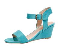 Momolaa Wedge Sandals for Women Elegant One Band Ladies Ankle Strap Mid Heel Open Toe Wedge Sandals Summer Shoes Size 5.5 mothers day gifts A0_Blue Clearance 6.5 CM