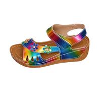 Momolaa Wedge Sandals for Women Open Toe Platform Sandals Size 6.5 Hook Loop Ankle Strap Walking Comfy Casual Comfortable Wedges Summer Shoes Colorful Footwear