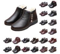 Momolaa Winter Ankle Boots for Women Wedge Heel Warm Fur Lining Side Zipper Outdoor Work Walking Snow Boots Faux Leather Thickening Snow Boot #A1_Black Footwear Size 5