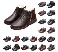 Momolaa Winter Ankle Boots for Women Wedge Heel Warm Fur Lining Side Zipper Outdoor Work Walking Snow Boots Faux Leather Thickening Snow Boot #A1_Brown Footwear Size 4.5