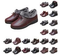 Momolaa Winter Ankle Boots for Women Wedge Heel Warm Fur Lining Side Zipper Outdoor Work Walking Snow Boots Faux Leather Thickening Snow Boot #F1_Wine Footwear Size 4.5