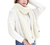 Momolaa Winter Chunky Knit Scarf Warm Women's Soft Solid Color Cable Knit Scarf Beige One Size