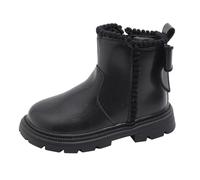 Momolaa Winter Fur Lined Ankle Boots - Girls Mid Calf Riding Combat Chelsea Boots Size 12 A0-Black