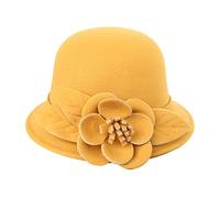 Momolaa Women 1920s Cloche Round Hat Felt Bucket Bowler Hat Fedora Vintage Hat Flowers Church Bowler Hats Cloche Hats Dressy Church Hats Yellow