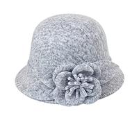 Momolaa Women Felt Hat, Bucket Hat, Wool Felt Flowers Church Bowler Hats Cloche Round Hat Fedora Bucket Vintage Hat Suede Wool Hat with Flower Winter Fall Hat New Clearance Z0_Grey