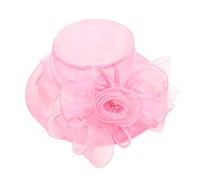 Momolaa Women Flowers Wedding Hats Organza Church Hat Wide Brim Wedding Occasion Bridal Sunhat Summer Beach Hat Tea Party Caps 002_Hot Pink One Size