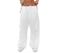 Momolaa Women Low Waist Baggy Cargo Pants Aesthetic Drawstring Loose Pocket Jogger Trousers Hippie Punk Streetwear Silk Women Dressy White