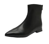 Momolaa Women Pointed Toe Flat Ankle Boots Booties Low Heel Sexy Black 5.5