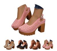 Momolaa Women’s High Heeled Clogs Mules with Back Strap size 5 Closed Toe Slingback Chunky Block High Heel Sandals Slip on Vintage Platform Mules Sling Back Shoes Daily Comfortable Casual Pink Gift