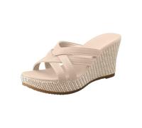Momolaa Women Slip On Platform Wedge Sandals Slide UK 4.5 2026 Criss Cross Strappy Open Toe High Heel Sandals Dressy Arch Support Mules Summer Beach Sandals Slippers Beige Footwear