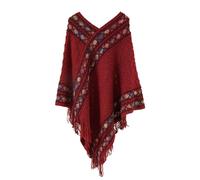 Momolaa Womens Boho Cozy Knitted Shawl Poncho with Fringed Clearance,Pullover Knitted Sweater Wrap Shawl Capes Scarf with Tassels NEW #4_Red