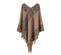 Momolaa Womens Boho Cozy Knitted Shawl Poncho with Fringed Clearance,Pullover Knitted Sweater Wrap Shawl Capes Scarf with Tassels NEW #4_Khaki
