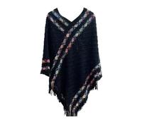 Momolaa Womens Boho Cozy Knitted Shawl Poncho with Fringed Clearance,Pullover Knitted Sweater Wrap Shawl Capes Scarf with Tassels NEW #4_Black
