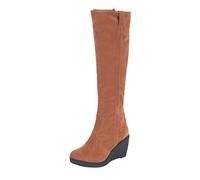 Momolaa Women's Brown Snow Boots Size 5 UK Knee-High Winter Boots Suede Warm Fur Lined Over-the-Knee Wedges Heel