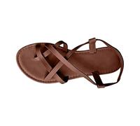 Momolaa Women's Casual Strappy Flat Sandal Size 4.5 B Faux Leather Open Toe Ring Slingback Gladiator Flats Sandals Summer Vacation Dressy Beach Slides Shoses Sandle