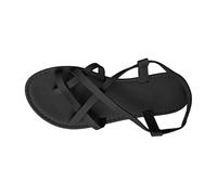 Momolaa Women's Casual Strappy Flat Sandal Size 4 Black Faux Leather Open Toe Ring Slingback Gladiator Flats Sandals Summer Vacation Dressy Beach Slides Shoses Sandle