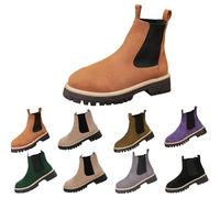 Momolaa Womens Chunky Platform Elastic Chelsea Boot Chunky Block Heel Lug Sole Slip on Ankle Booties for Fall Winter Work Suede Leather Classic Style Ankle Boots UK 5 Ladies Brown Footwear
